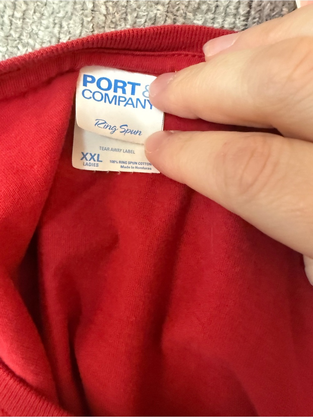Port and Company Red Short Sleeve T-Shirt with Pink Heart Graphic - Picture 3 of 3